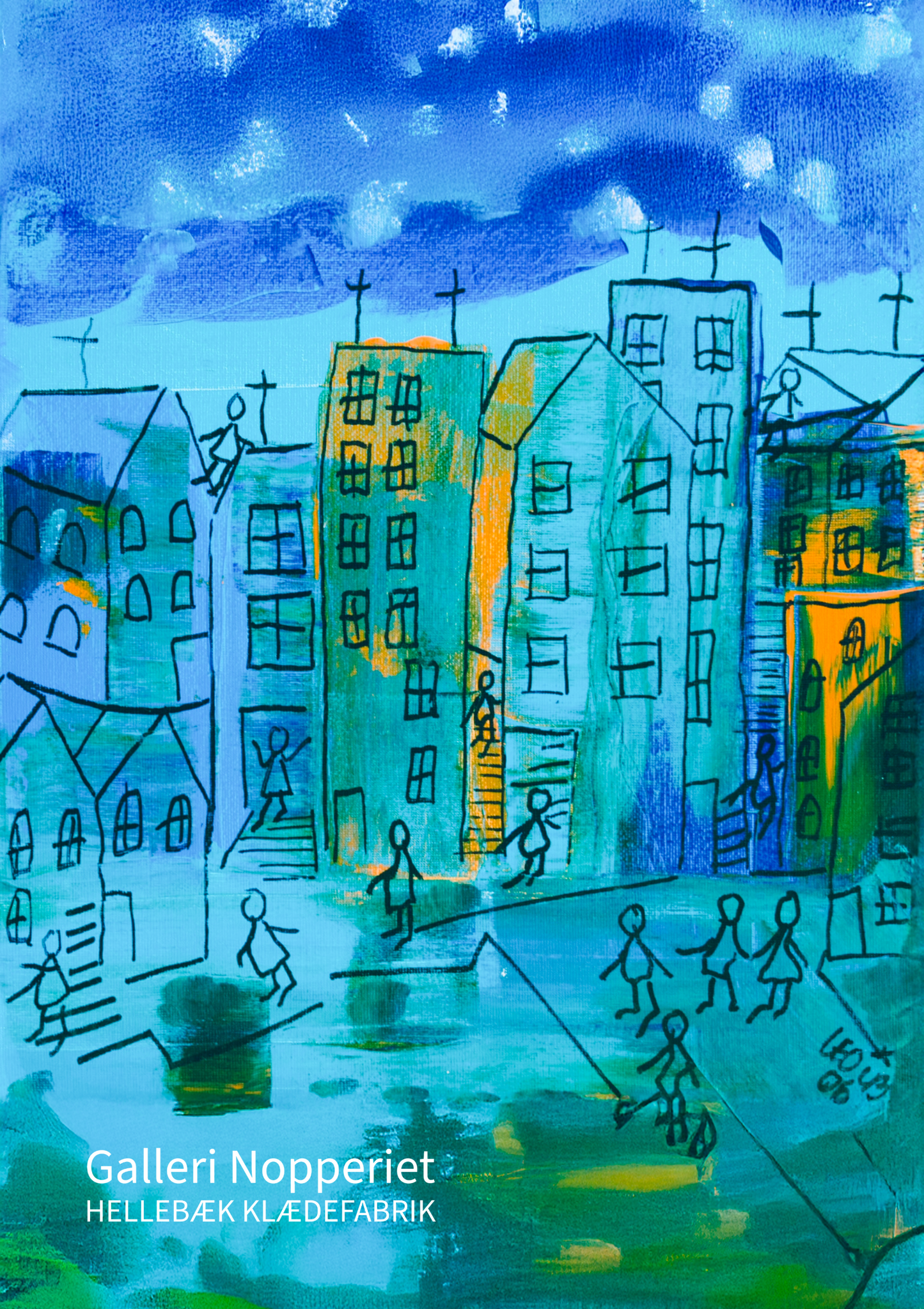 Byen blå plakat A2 med sort ramme