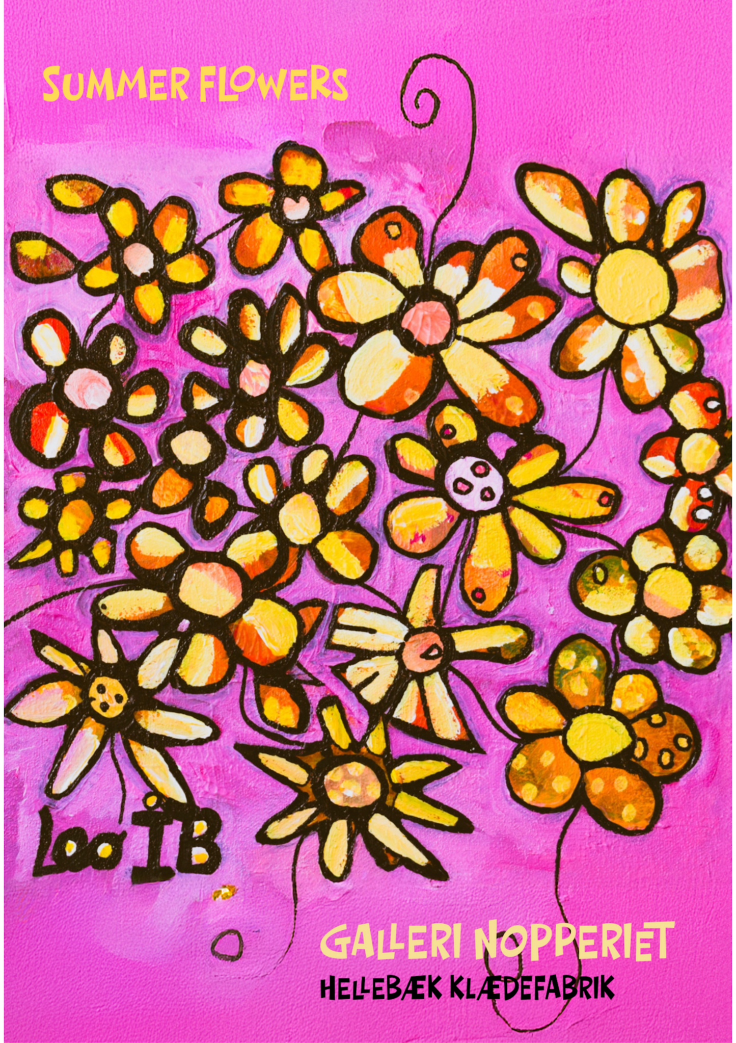 Summer Flowers pink plakat A3 med sort ramme