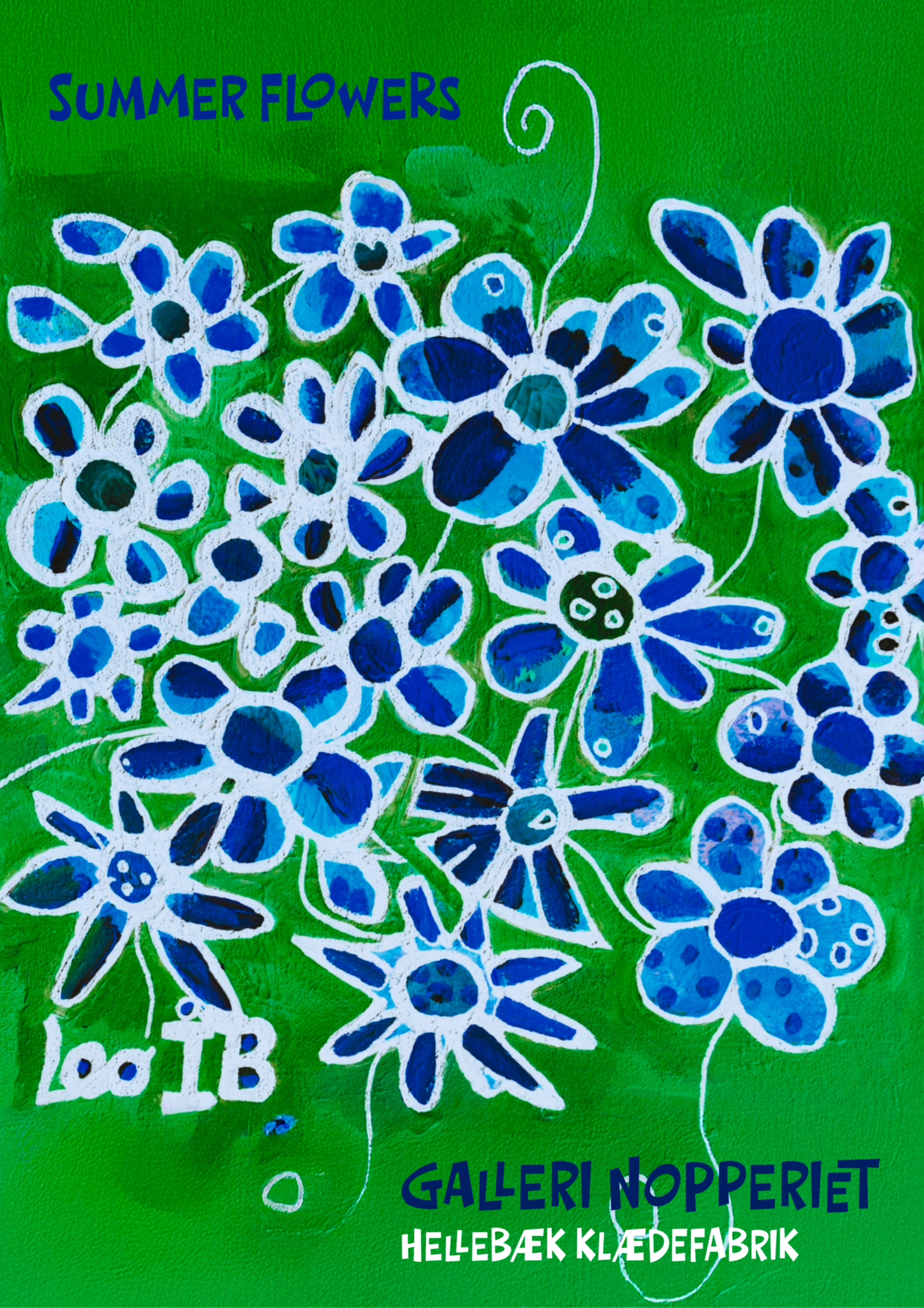 Summer Flowers grøn plakat A3 med sort ramme