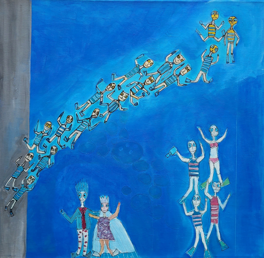 Wedding under Water maleri i sort ramme 66x66cm